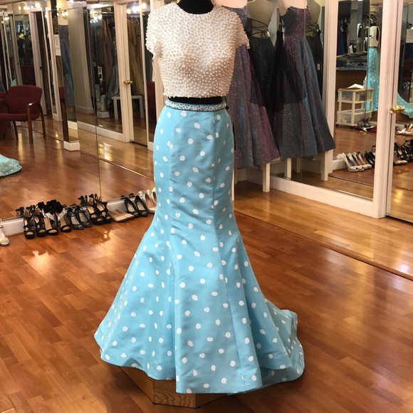 Two piece prom dress with faux pearls, polka dots - Picture 1 of 8
